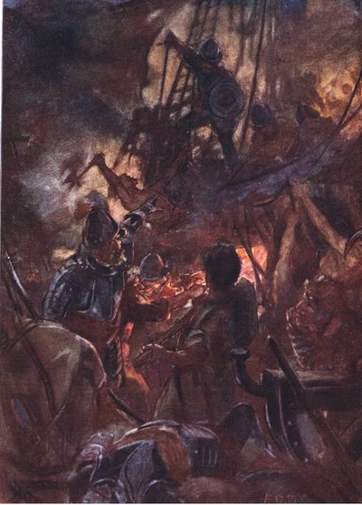 Ferozmente a batalha se prolongou e longa, ilustração do Romance da História: Holanda, década de 1920 de Arthur David McCormick