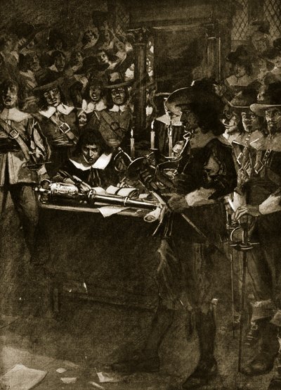 Strafford entregando sua espada na Câmara dos Comuns, ilustração da "História da Nação Britânica" de Hutchinson, c.1920 de Arthur David McCormick