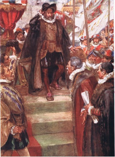 O Príncipe de Orange não conhecia momento maior que este, ilustração do Romance of History: Holanda, década de 1920 de Arthur David McCormick