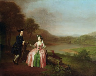 Sir George e Lady Strickland nos terrenos de Boynton Hall, perto de Bridlington, Yorkshire de Arthur Devis