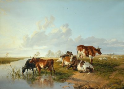 Paisagem com um gado perto de lã, Dorset de Arthur Douglas Peppercorn