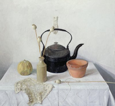 Chaleira, Poppyheads e Cabaça, Natureza Morta, 1990 de Arthur Easton
