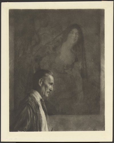 [Homem com bigode pequeno e elegante de perfil, posado em frente a uma pintura de uma mulher vestida com trajes espanhóis]. de Arthur F. Kales