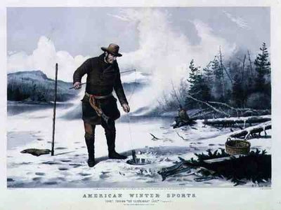 Desportos de Inverno Americanos: Pesca de Trutas no Lago Chateaugay, pub. por Currier & Ives de Arthur Fitzwilliam (after) Tait