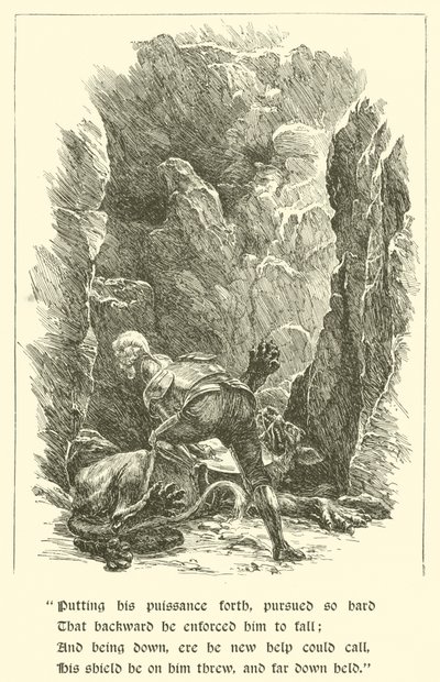 Sir Calidore, Cavaleiro de Cortesia, Besta com Mil Línguas (gravura) de Arthur George Walker