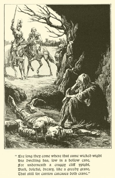O Cavaleiro da Cruz Vermelha, Na Caverna do Desespero (gravura) de Arthur George Walker