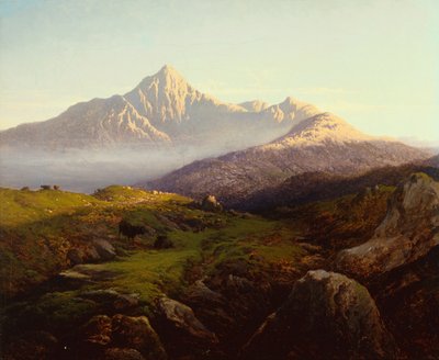 Gado das Terras Altas em Paisagem Montanhosa (óleo sobre tela) de Arthur Gilbert