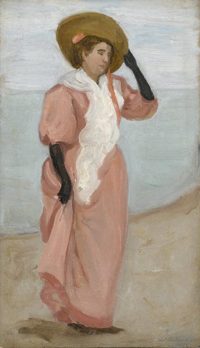 Uma Dama à Beira-Mar, (Uma Súbita Onda de Vento), c.1895 de Arthur Haythorne Studd