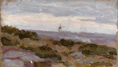 Estudo de paisagem com moinho de vento no horizonte, c.1900 de Arthur Haythorne Studd