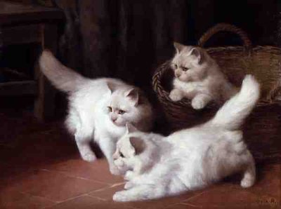 Três gatinhos angorá brancos (óleo sobre tela) de Arthur Heyer