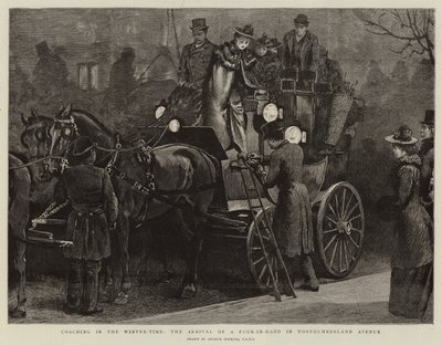 Treinando no inverno, a chegada de um Four-in-Hand em Northumberland Avenue de Arthur Hopkins