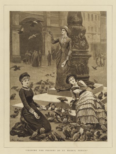 Alimentando os pombos de São Marcos, Veneza de Arthur Hopkins