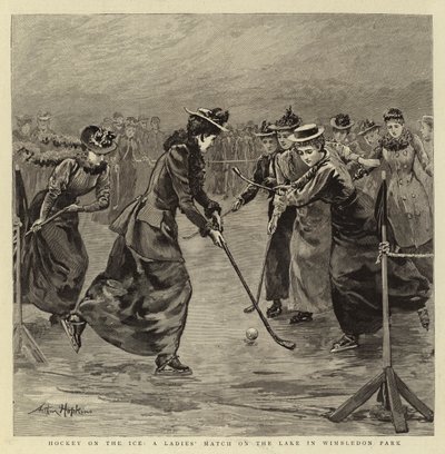 Hockey on the Ice, um jogo de damas no lago em Wimbledon Park de Arthur Hopkins