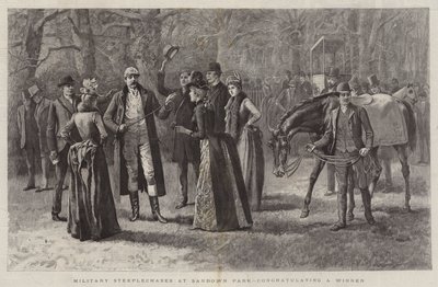 Steeplechases militares no Sandown Park, parabenizando um vencedor de Arthur Hopkins