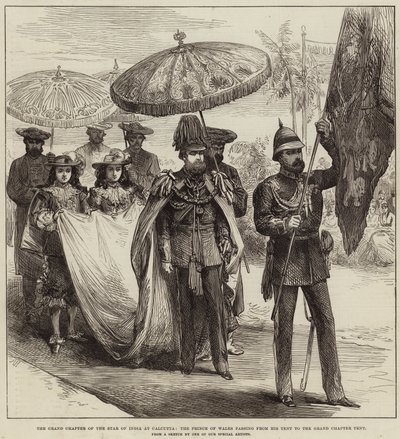O Grande Capítulo da Estrela da Índia em Calcutá, o Príncipe de Gales passando de sua Tenda para a Tenda do Grande Capítulo de Arthur Hopkins