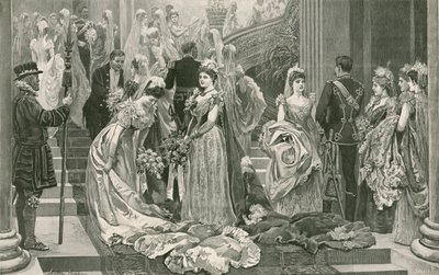 A primeira sala de desenho da temporada, ao pé da grande escadaria no Palácio de Buckingham de Arthur Hopkins