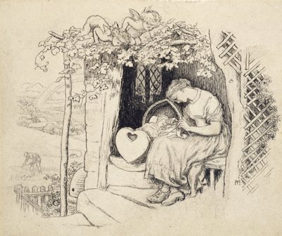 By the Cradle (caneta e nanquim sobre grafite) de Arthur Hughes