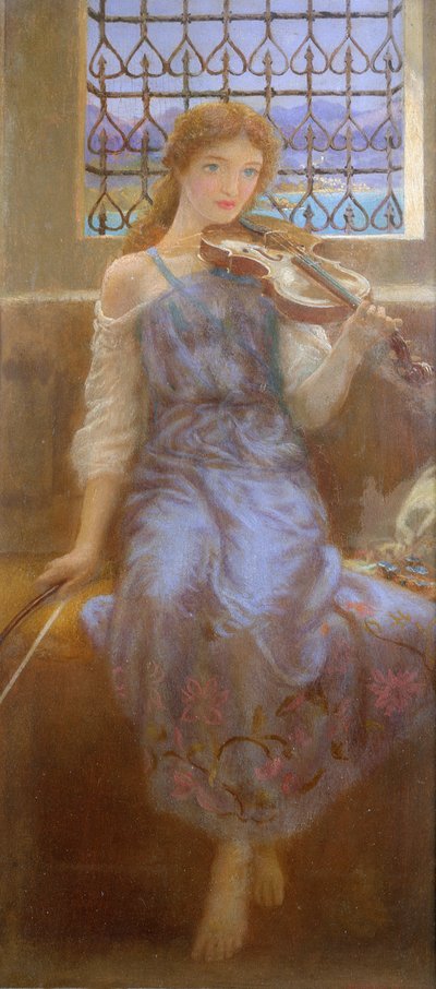 Menina com violino de Arthur Hughes