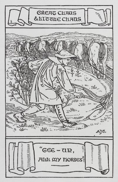 Hans Christian Andersen: Grande Claus e Pequeno Claus (litho) de Arthur Joseph Gaskin