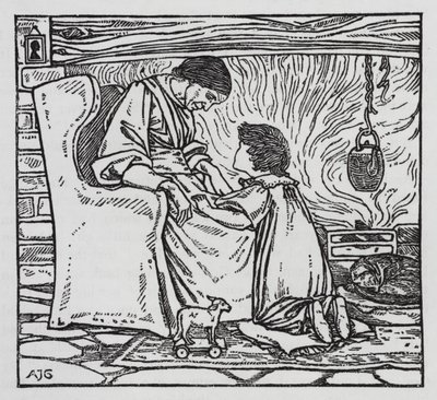 Hans Christian Andersen: A rapariga que pisou no pão (litho) de Arthur Joseph Gaskin