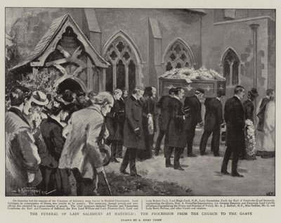 O funeral de Lady Salisbury em Hatfield, a procissão da igreja para a sepultura de Arthur Kemp Tebby