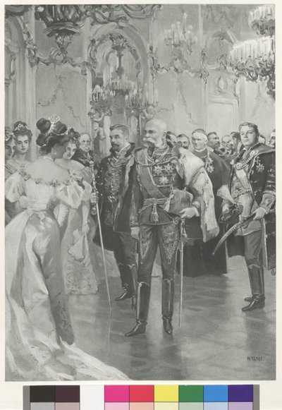 O Imperador segurando as filas de bancos em frente ao palco de Arthur Lajos Halmi