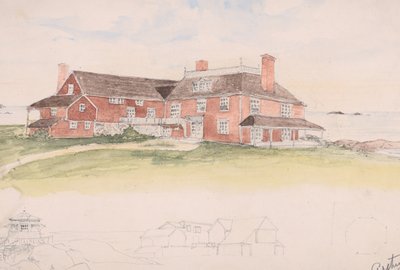 Casa de madeira perto da água talvez uma ideia inicial para Cliffs, Manchester, Mass..., ca. 1879. de Arthur Little