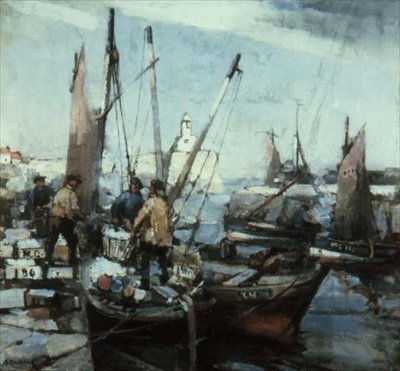Cena do porto (óleo sobre tela) de Arthur MacDonald