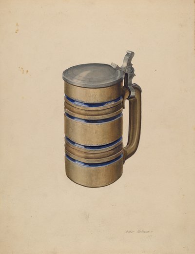 Caneca de cerveja em grés e estanho de Arthur Mathews