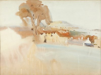 Fazenda escocesa por um estuário (wc no papel) de Arthur Melville