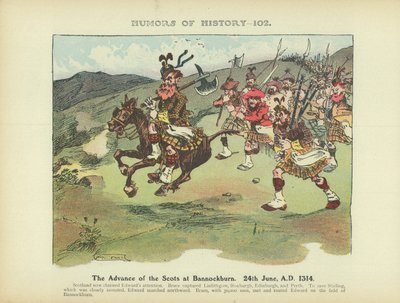 O avanço dos escoceses em Bannockburn. 24 de junho, 1314 d.C. (litografia a cores) de Arthur Moreland