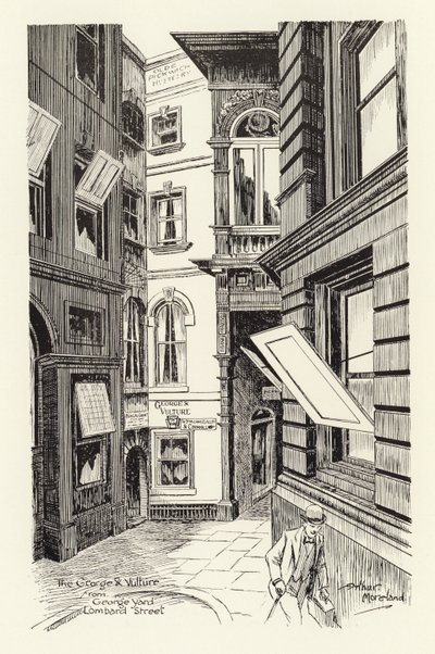 O George e o Abutre de George Yard, Lombard Street (litografia) de Arthur Moreland
