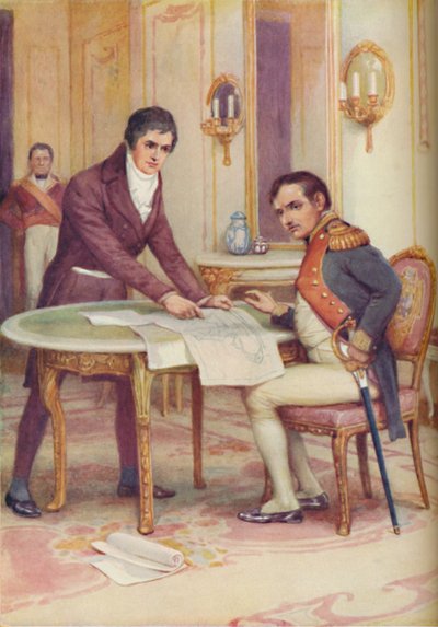 Fulton explica seu submarino a Napoleão, c1925 de Arthur Percy Dixon