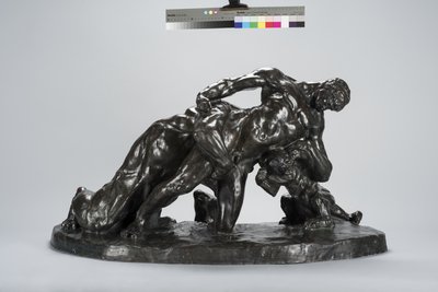 Homem preso em combate com leoa filhote (bronze) de Arthur Putnam