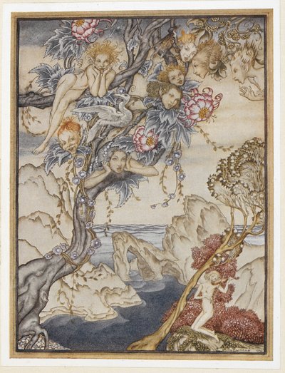 ACT III: Cena II, linha 144
A ilha está cheia de ruídos, sons e ares doces, que dão prazer e não magoam. de Arthur Rackham