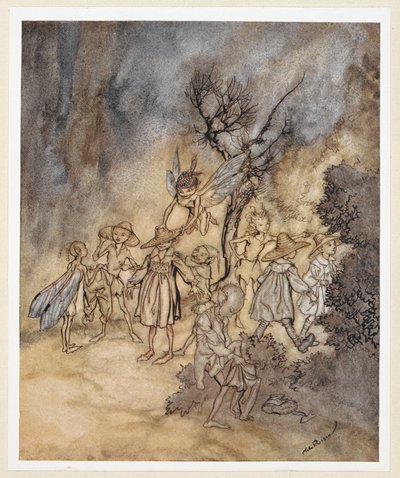 ACT IV: Cena I, linha 138
Entrar em certos Reapers, devidamente habitados.
Juno e Ceres enviam a Iris para ir buscar algumas ninfas e ceifeiras para dançar no campo. de Arthur Rackham