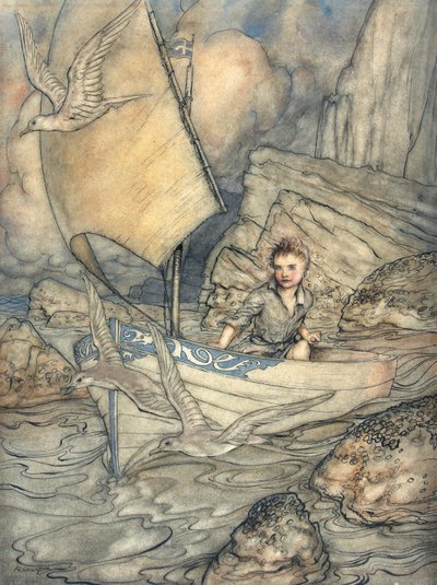 Um futuro de Childs, ilustração de The Springtide of Life: Poemas da infância por Algernon Charles Swinburne, 1918 (caneta e tinta e wc no papel) de Arthur Rackham