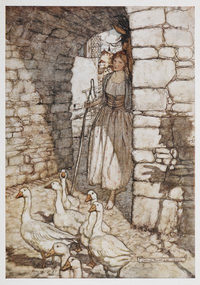 Uma rapariga com gansos. de Arthur Rackham