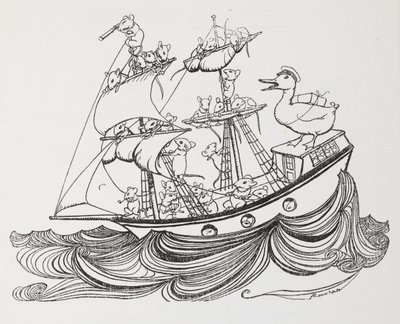 Um navio tripulado por ratos e capitaneado por um pato. de Arthur Rackham