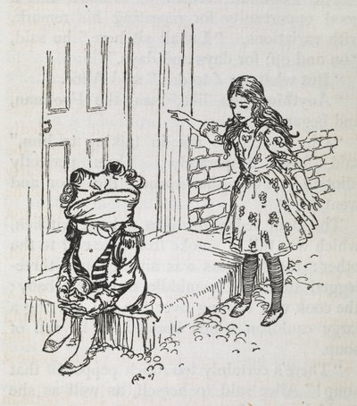 Alice e uma rã vestida de criado de libré de Arthur Rackham
