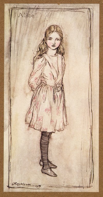 Alice, frontispício de Alices Adventures in Wonderland, de Lewis Carroll, pub.1907 de Arthur Rackham