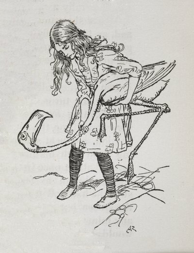 Alice a jogar croquete com um flamingo de Arthur Rackham