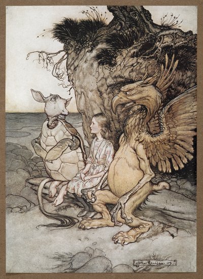 Alice com o Gryphon e a Tartaruga Falsa de Arthur Rackham