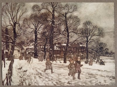 Uma tarde, quando os jardins estavam brancos de neve, de Peter Pan em Kensington Gardens, de JM Barrie (1860 - 1937), pub. 1906 de Arthur Rackham