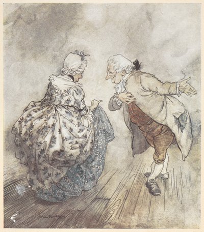 Um casal de idosos em roupa formal prestes a dançar de Arthur Rackham