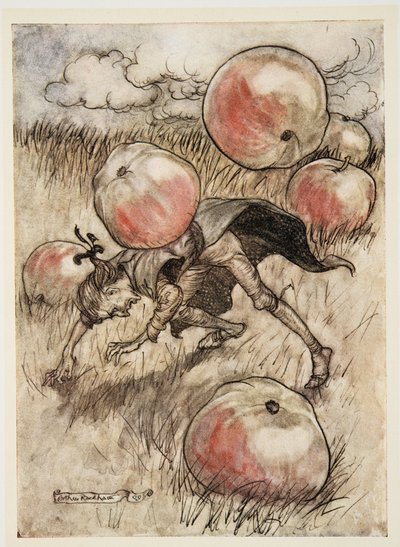 As maçãs vieram Tumbling sobre minhas orelhas, das viagens de Gullivers por Jonathon Swift (1667 - 1745), bar. 1909 de Arthur Rackham