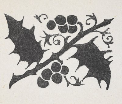 Impressão a preto e branco de folhas e bagas de azevinho de Arthur Rackham