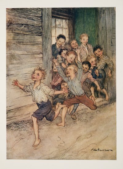 Explodindo como uma legião de jovens diabinhos, de The Legend of Sleepy Hollow por Washngton Irving (1783 - 1859), pub. 1928 de Arthur Rackham