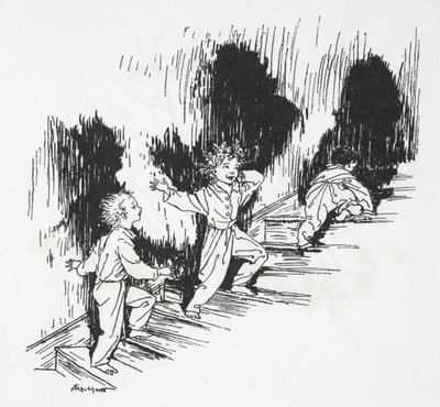 Crianças a subir as escadas à noite de Arthur Rackham