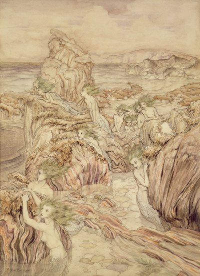 Filha do Mar, ilustração de As Três Maçãs Douradas, de Nathaniel Hawthorne (caneta e tinta e wc sobre papel) de Arthur Rackham